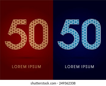 50 ,Number ,Luxury font,designed using gold and silver geometric on dark red and dark blue background,concept shape from screws,hexagon, honeycomb,jewelry,gems, logo, symbol icon,graphic,vector.