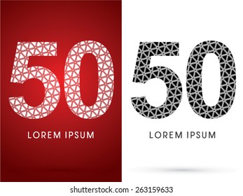 50 ,Number, Modern font, designed using white and black triangle geometric shape. on red and white background, ,logo, symbol, icon, graphic, vector.