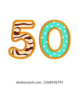 50 number sweet glazed doughnut vector illustration