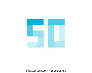 50 number, vector logo, paper cut desing font made of blue color tones .Isolated on white background. Eps10 illustration