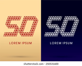 50 ,Number,Luxury font ,designed using red and silver triangle geometric shape on gold and dark blue background, concept shape from, jewelry, diamond ,gems ,logo, symbol, icon, graphic, vector.