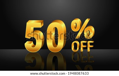 50% off 3d gold on dark black background, Special Offer 50% off, Sales Up to 50 Percent, big deals, perfect for flyers, banners, advertisements, stickers, offer icons, etc.