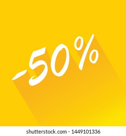 50% off background or icon with long shadow. Vector badges for labels, stickers, banners or tags of new offer. Discount badge in yellow background. 