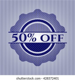 50% Off badge with denim texture