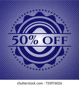50% Off badge with jean texture