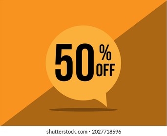 50% off. Banner with fifty percent discount on a yellow square ballon.