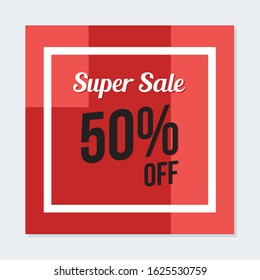 50% off banner template. Super Sale banner template illustration. Social media post with red color concept. suitable for business promotion purpose