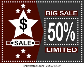 50% off. Big sale vector banner with discount star.