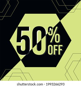 50% off black adn yellow promotion banner vector