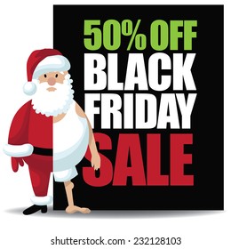 50% off Black Friday sale with half dressed santa EPS 10 vector illustration