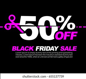 50% OFF Black Friday Sale, Promotional Poster or Sticker Design Vector Illustration
