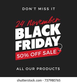 50% OFF Black Friday Super Sale Special Offer Promotion with Price Tag Element Inscription Design Template Banner, Badge, Sticker, Cover, Poster, Flyer