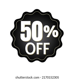 50% off with black sticker design. online discount template, vector illustration, mega sale.