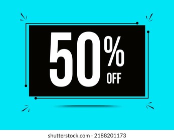 50% off. Blue banner with ten percent off for mega big sales.