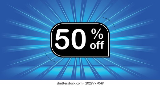 50% off - blue and black banner - 
fifty percent discount banner for big sales.