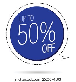 50% OFF blue discount offer tag sticker promotion label sale price reduction special offer deal badge template circular promotional tag round shopping Tag Percent vector isolated on white background