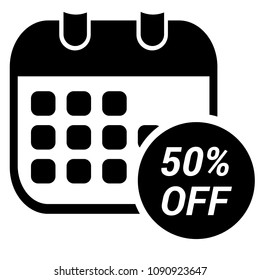 50% OFF and calendar, vector illustration