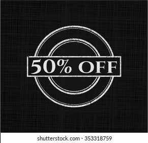 50% Off chalk emblem written on a blackboard
