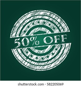 50% Off chalkboard emblem on black board