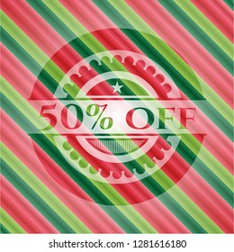50% Off christmas colors style emblem.