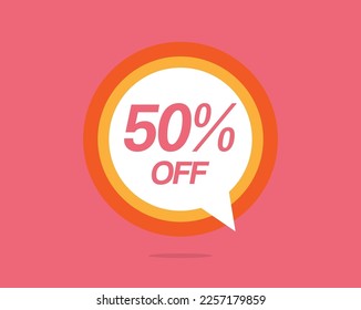 50% off colored balloon. Vector with fifty percent discount for promotion and offers