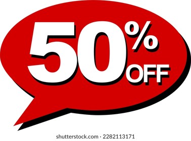50% off, comic-style speech balloons, for discounts, promotions and sales