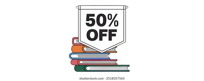 50% OFF creative banner,minimalistic flat vector illustration,,plain background