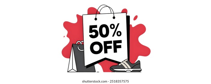 50% OFF creative banner,minimalistic flat vector illustration,,plain background