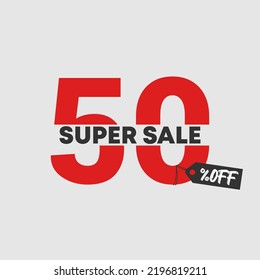 50% OFF Discount Banner. Special offer promo campaign ad coupon. super Sale up to 50% limited time only. tag off art. Vector Illustration.