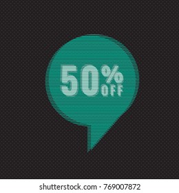 50% Off Discount Lettering in Round Space Hologram Style Speech Bubble Shopping Sale Concept - Green and White Elements on Black Dots Wallpaper Background - Vector Flat Graphic Design