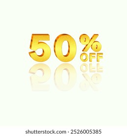 50% off. Discount on creative composition. 3D sale symbol. Sale banner and poster. Vector illustration..