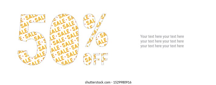 50% off discount promotion sale. White poster, banner, ads. Paper cut with sale pattern. For your unique selling poster, banner promotion offer percent discount ads - Powered by Shutterstock - Get 15% off with code: PIKWIZARD15