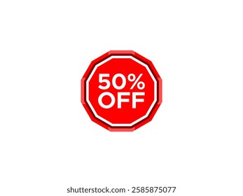 50% off discount red label tag sticker vector illustration isolated 