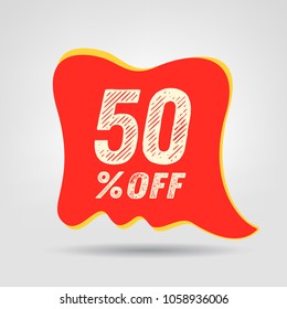 50% OFF Discount Sticker. Sale Red Tag Isolated Vector Illustration. Discount Offer Price Label, Vector Price Discount Bubble. Red Speech Vector Bubble Special 50% Sale Offer Grunge Text wrap bubble.