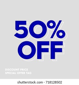 50% OFF Discount Sticker. Sale Text Label Isolated Vector Illustration. Discount Offer Price Tag, Vector 50% Price Discount Promotion Symbol.