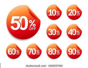 50% off discount sticker, set of 10%-90% off sale tag,  symbol for advertising campaign in retail, sale promo marketing