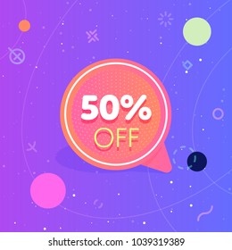 50% off discount sticker. Special offer sale red tag isolated vector illustration. Discount offer price label, symbol for advertising campaign in retail, sale promo marketing