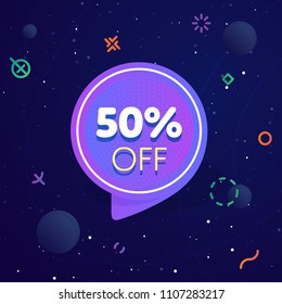 50% off discount sticker. Special offer sale red tag isolated vector illustration. Discount offer price label, symbol for advertising campaign in retail, sale promo marketing
