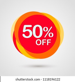 50% off discount sticker. Special offer sale red tag isolated vector illustration. Discount offer price label, symbol for advertising campaign in retail, sale promo marketing, ad offer on shopping day