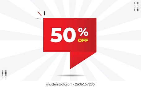50% off editable sticker icon label eps format banner template design with red shapes white yellow bold font White gray gradient abstract hot background illustration