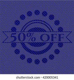 50% Off emblem with denim texture
