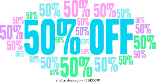 50% Off - Fifty Percent Off word cloud on a white background. 