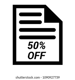 50% OFF and file symbol, vector illustration