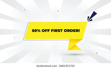 50% OFF First Order editable eps format web banner vector art illustration template design yellow shapes black bold font white gray gradient abstract illustration sun shine business background 4k