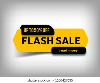 Up to 50% off Flash sale banner, discount tag, special offer. Website sticker on a gray abstract background, yellow web page design. Vector illustration, eps10