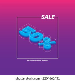 50% off Flash Sale Shopping Poster or banner magenta purple 3D number, Flash Sales banner template design for social media and website.Special Offer Flash Sale campaign or promotion.