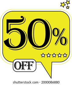 50% de descuento en globo amarillo flotante para ofertas promocionales y descuentos.