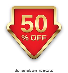 50% off golden badge, vector.