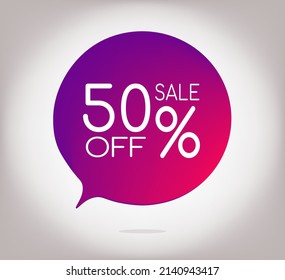 50% off gray gradient banner. Vector illustration label, colorful gradient label design or color transition for your modern design discount campaign promotion