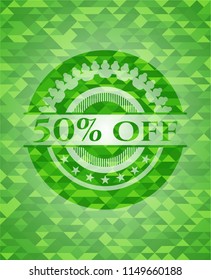 50% Off green emblem with mosaic ecological style background